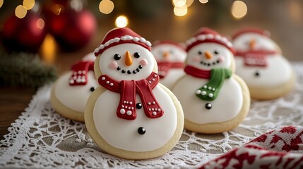 Fototapeta premium Christmas gingerbread cookies iced as snowmen