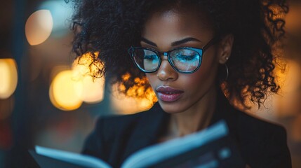 Woman reviewing monthly bills with a focused expression in a minimalist apartment Stock Photo with side copy space