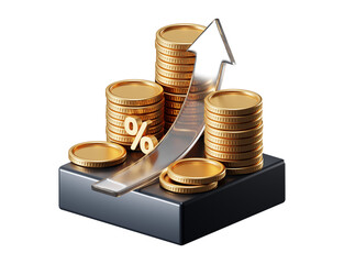 PNG growth money isolated on transparent 3d podium background with wealth financial business success finance graph stock profit investment chart.