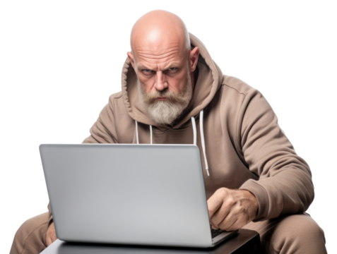 PNG Man using laptop computer portrait sitting.