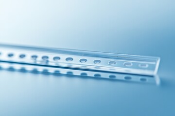 close-up of medical test strip with clear blurred background and copy space to left