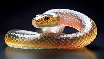 A vibrant, iridescent snake symbolizing the Year of the Snake 2025, blending traditional New Year themes with modern, surreal aesthetics in a colorful and festive setting.