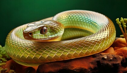 A vibrant, iridescent snake symbolizing the Year of the Snake 2025, blending traditional New Year themes with modern, surreal aesthetics in a colorful and festive setting.