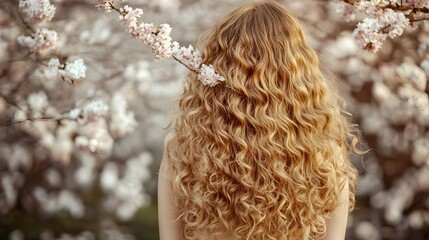 Naklejka premium Beautiful young woman with long, curly, blonde hair
