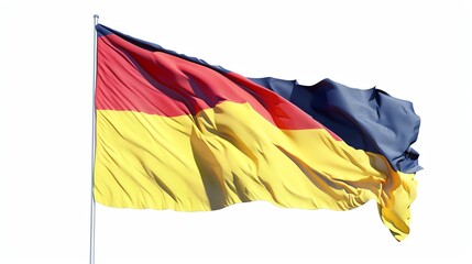 The German flag waving in the wind, isolated on a white background.