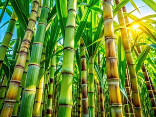 Obraz premium Sugarcane Plantation Close-Up: Lush Green Leaves & Stalks - High-Resolution Fashion Photography