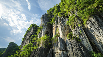 Lush Green Karst Cliffs Dramatic Limestone Formation Tropical Paradise