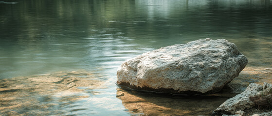 Serene River Rock: Minimalist Nature Photography