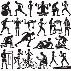 Vector collection of silhouettes of people exercising