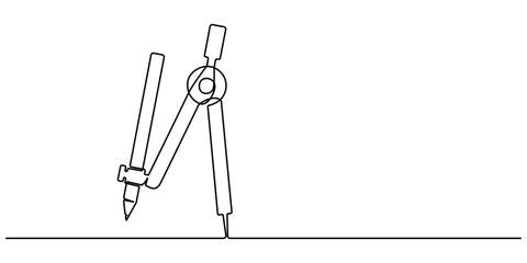 Simple continuous one line drawing of Circle compass stationery. School equipment minimalist concept. Simple vector illustration. School, Continuous one line of drawing compass in silhouette on a pro.