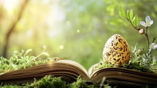 Easter egg on planet Earth depicted on an open book video footage, Easter Day, Book World Day.