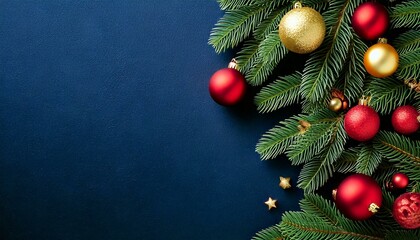A festive Christmas background featuring evergreen branches, ornaments, and berries on a clean backdrop, perfect for holiday-themed designs and greetings.