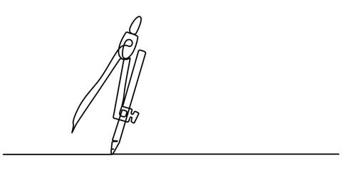 Simple continuous one line drawing of Circle compass stationery. School equipment minimalist concept. Simple vector illustration. School, Continuous one line of drawing compass in silhouette on a pro.