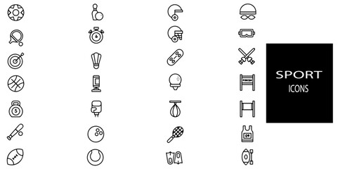 Sport simple concept 28 icons set. Contains such football, basketball, trophy, competition, medal, gym, volleyball.Vector illustration.