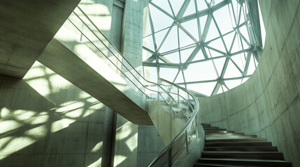 Modern Architecture Concrete Spiral Staircase Interior Dome