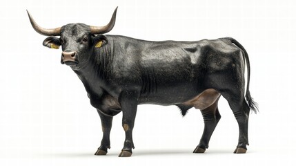 Powerful Black Bull Isolated on White Background