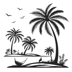 Palm trees silhouettes tropical black