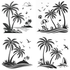 Palm trees silhouettes tropical black