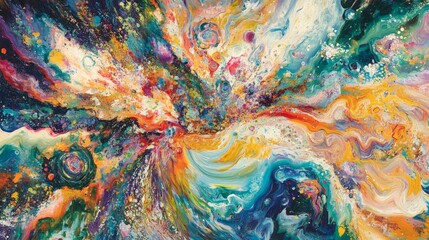 Energetic Iridescent Paint Splashes on Canvas