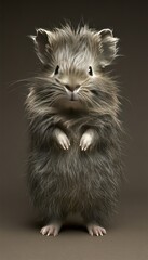 A whimsical, furry creature with large ears standing upright, resembling a hybrid animal.