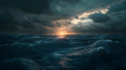 Obraz premium Dramatic Ocean Sunset Under Stormy Cloudscape