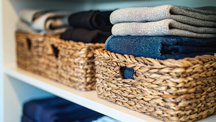 Obraz premium Organize Clothing with Woven Baskets: A Simple Guide to Closet Organization