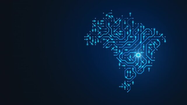 Brazil - country map, circuit board, digital tech background. Seamless loop.