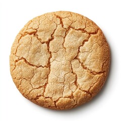 A round, cracked cookie with a golden-brown surface, suggesting a baked treat.