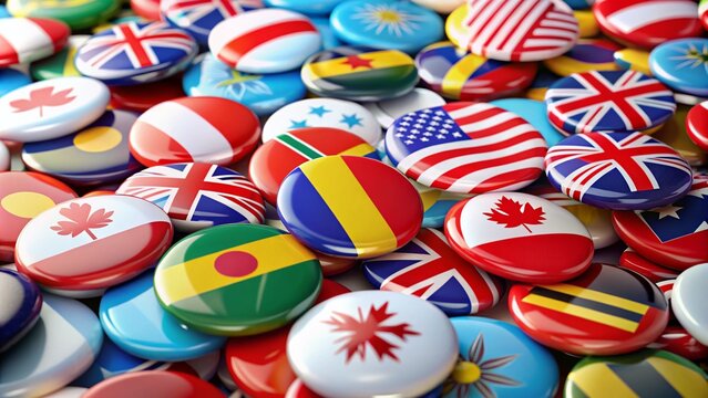 Patriotism Button Collection: High-Resolution Country Flag Badges for Crafts & Apparel
