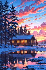 Fototapeta premium Winter Wonderland: A Serene Snowy Retreat