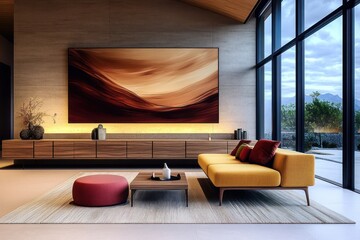 Fototapeta premium Modern Living Room with Mid-Century Style Interior Design