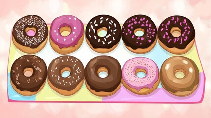 Fototapeta premium Colorful Donuts with Various Toppings Displayed