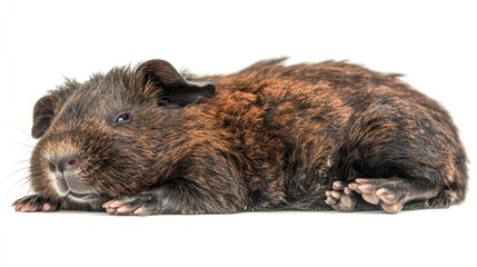 Fototapeta premium A close-up of a resting guinea pig with a rich brown coat.