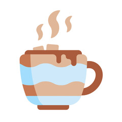 Cup of marshmallow and coffee with steam.