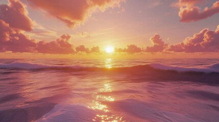 Fototapeta premium Breathtaking ocean sunset with vibrant sky and clouds reflecting on water