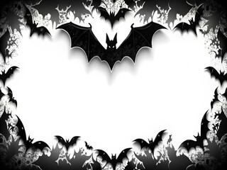 Black Halloween Bats Frame Isolated On A White Background
