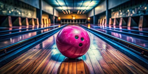 Pink Bowling Ball in Retro Bowling Alley - Vintage Sport Photo