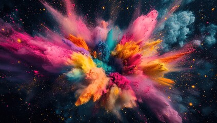 Vibrant Color Powder Explosion: A Stunning Visual Symphony of Hues Bursting with Energy and Dynamic Movement.