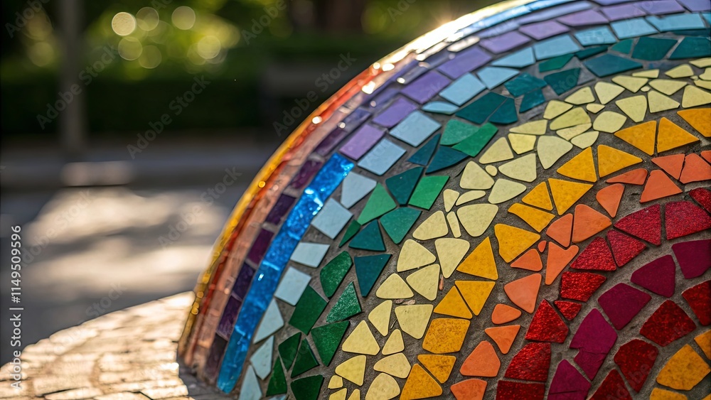 Aufkleber A mosaic of colorful tiles is arranged in a rainbow pattern