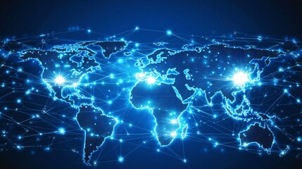 Fototapeta premium Global Network Connection Futuristic World Map Digital Technology Abstract