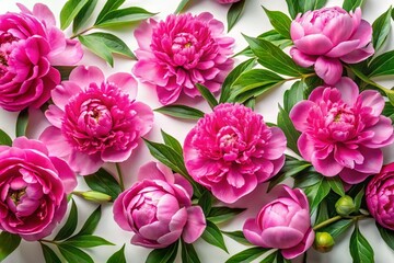 Fototapeta premium Pink Peony Cutout, Floral Photography, Botanical Art, Spring Flowers, Closeup Peonies, Isolated Peonies, Pink Flower Cutout, Green Leaves, Floral Design