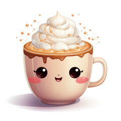 cute kawaii cup of coffee with milk By Generated AI