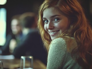 Fototapeta premium Woman Smiling at a Bar
