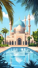 Naklejka premium luxurious and magnificent mosque building, with a large and beautiful garden