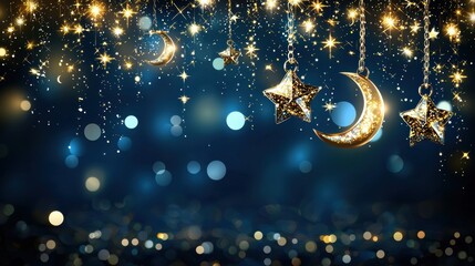 Enchanting night sky scene with twinkling stars and moon magical atmosphere dreamy view