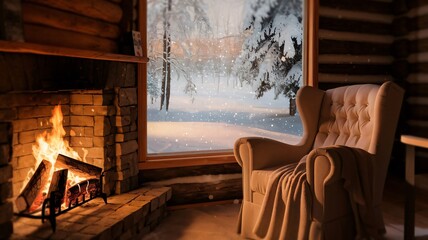 Obraz premium fireplace in cabin