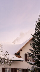 Winter day - Snow covered roof in dawn light - close up 