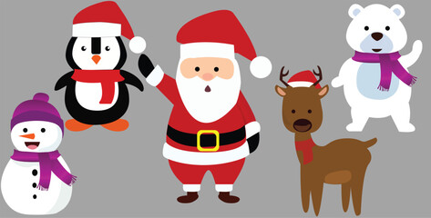Naklejka premium Christmas items collection including Santa, snow bear and others