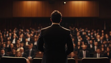 Speaker Delivers Powerful Presentation to Large Audience in Auditorium