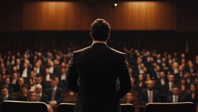 Speaker Delivers Powerful Presentation to Large Audience in Auditorium